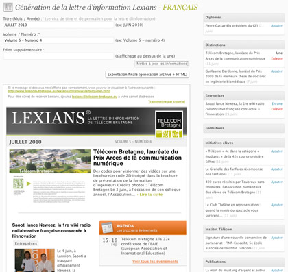 Génération de la newsletter avec choix des articles / événements